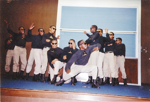 Fall 1988 Alpha Sphinxmen
perform during slave auction